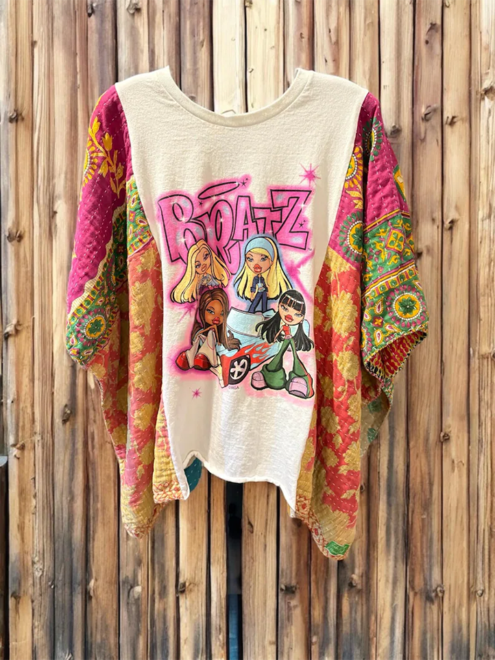 Printed Batwing Sleeve Top
