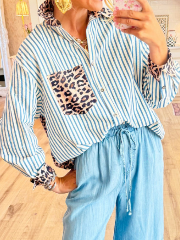 Brown Leopard Print Stripe Long Sleeve Top