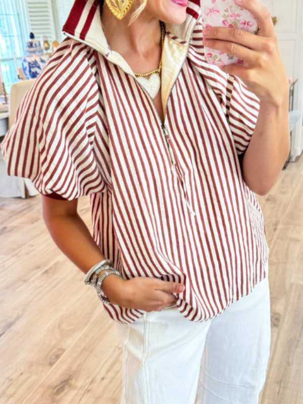 Stripe Half Zip Top
