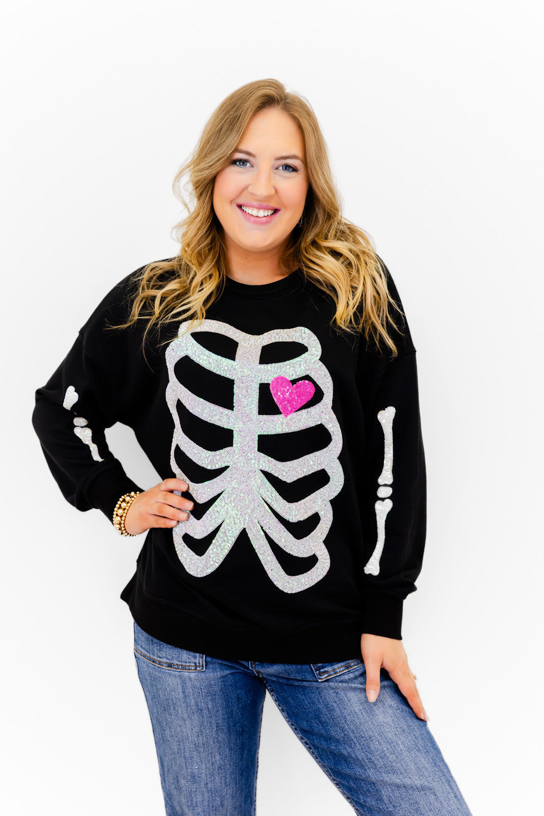 Skeleton Sequin Embellished Sweatshirt