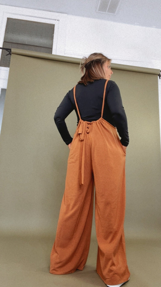 Head Over Heels Suspender Jumpsuit, Camel