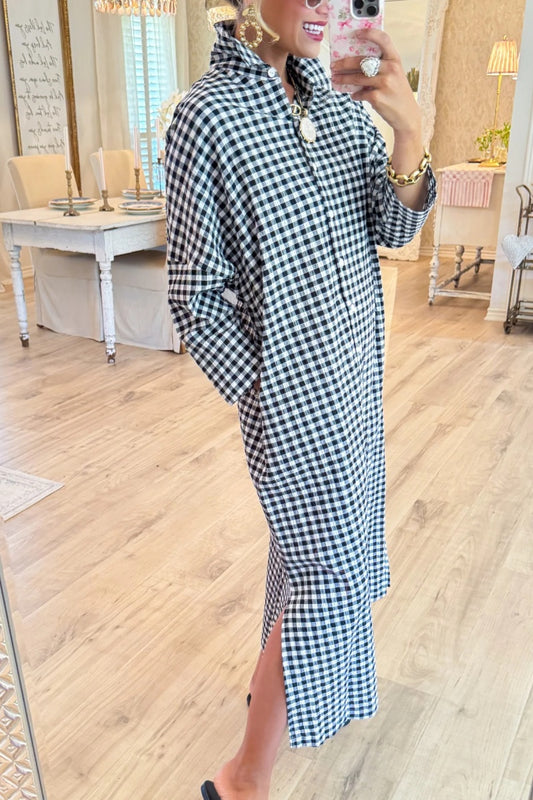 Black Seersucker Gingham Maxi Dress