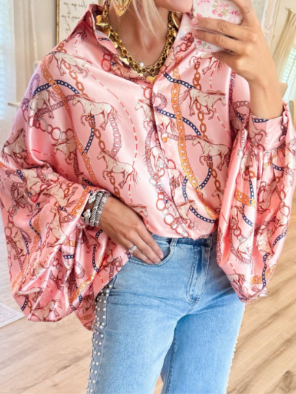 Pink Horse Print Blouse