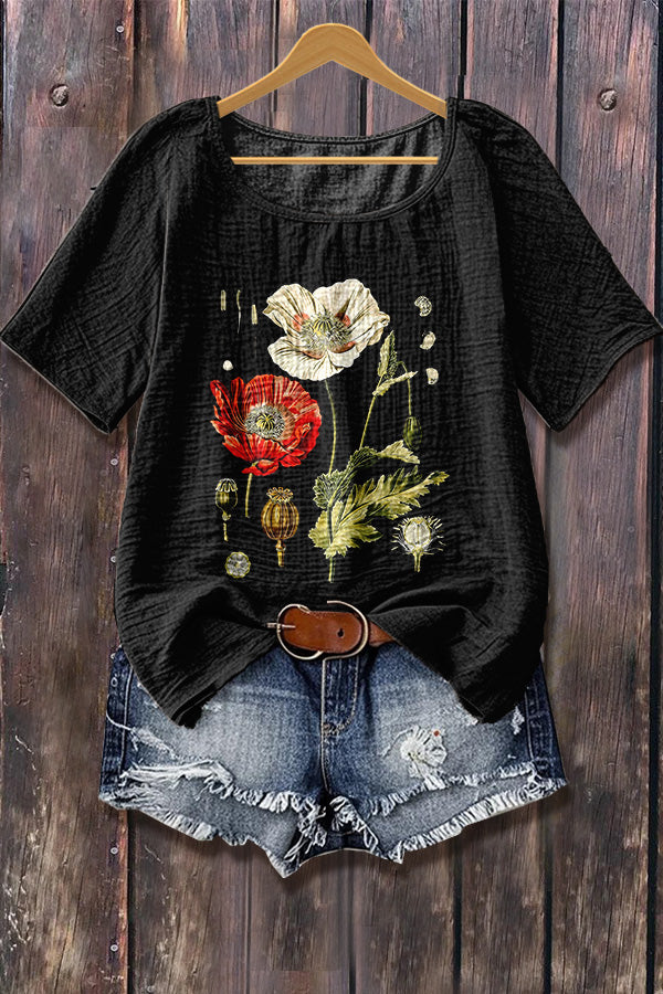 Spring Floral Print Short Sleeve Top