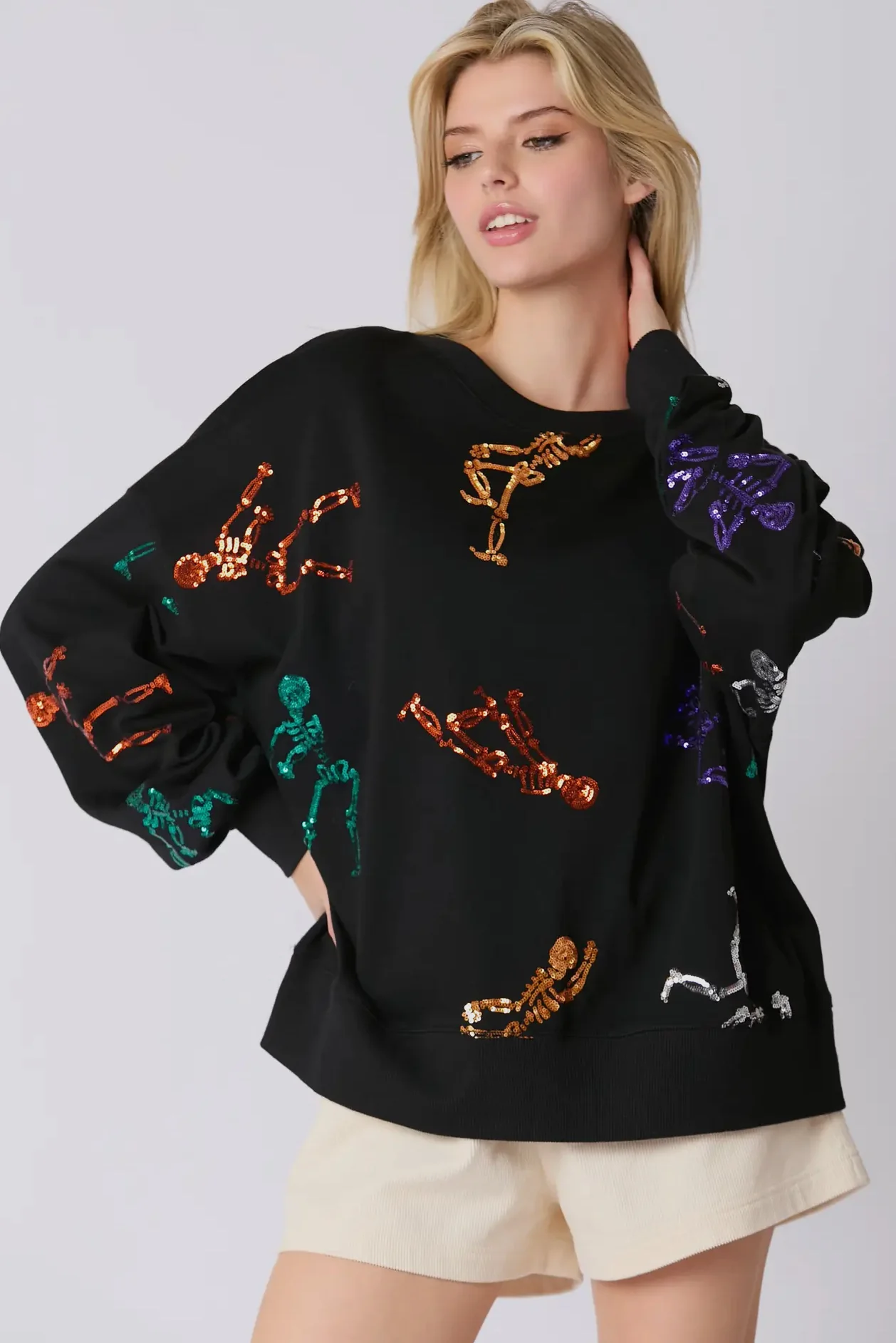 skull sequin embroidered sweatshirt