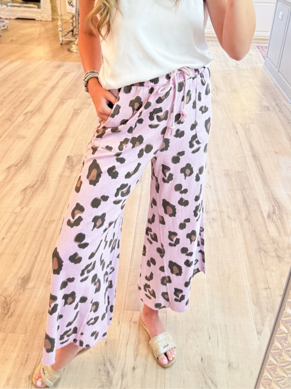 Cheetah Print Mineral Washed Wide Leg Pants