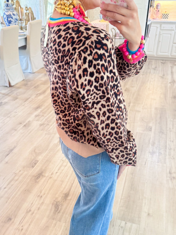 Leopard Contrast Stripe Cardigan