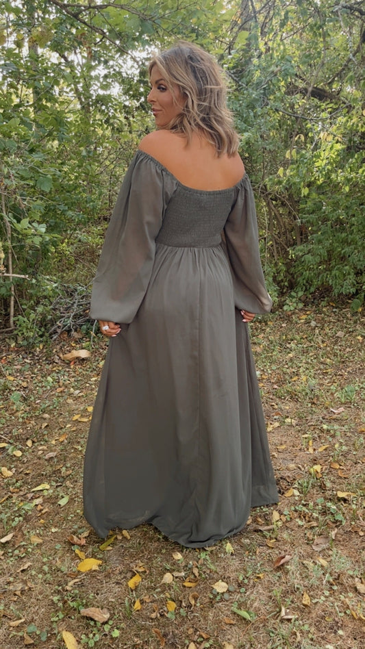 Timeless Romantic Chiffon Maxi Dress, Olive