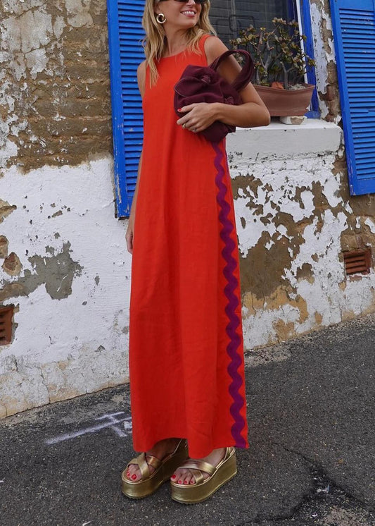 Casual vest solid color lace stitching long dress