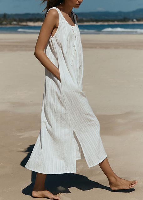 Sleeveless Tie Solid Color Dress