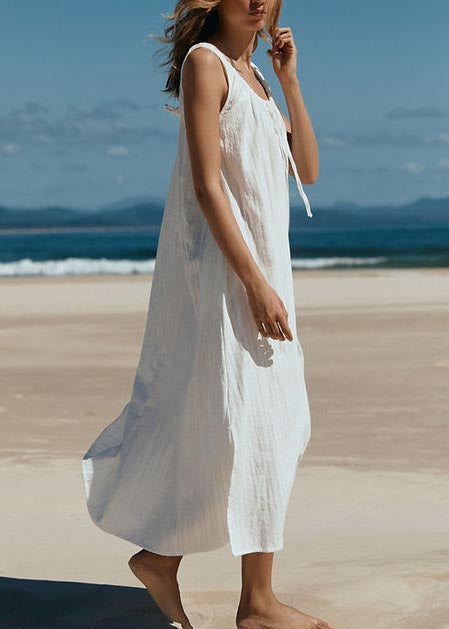 Sleeveless Tie Solid Color Dress