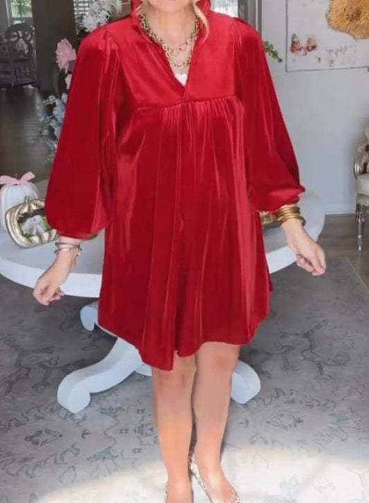 Red Velvet Collard Dress