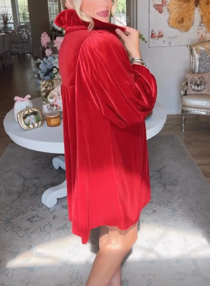 Red Velvet Collard Dress