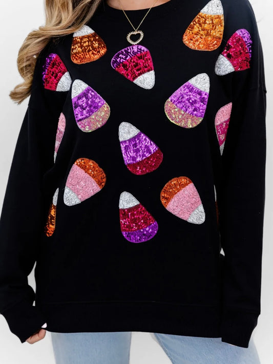 Candy Corn Black Sequin Sweatshirt