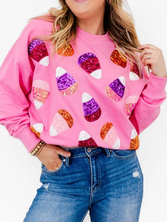 Candy Corn Pink sequined sweatshirt