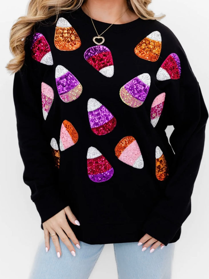 Candy Corn Black Sequin Sweatshirt