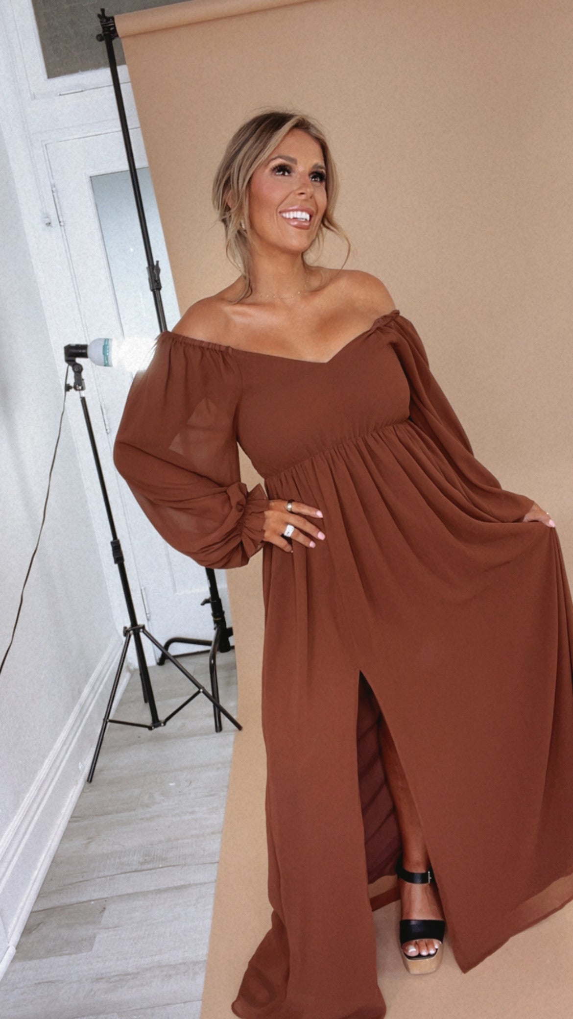 Timeless Romantic Chiffon Maxi Dress, Brown