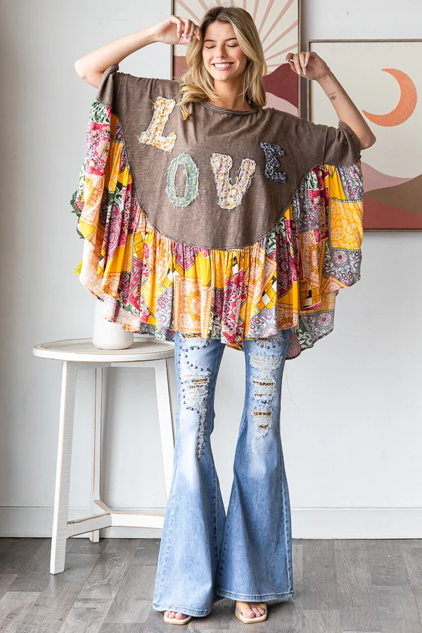 Printed Patchwork Cape Top