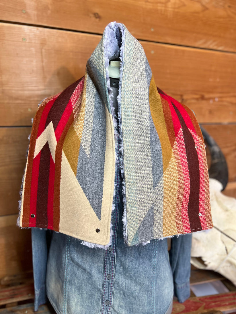 Western Red Aztec Sherpa Warm Neck Hood