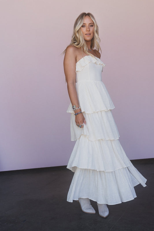 Ethereal Layers Ruffled Maxi Dress - Cream