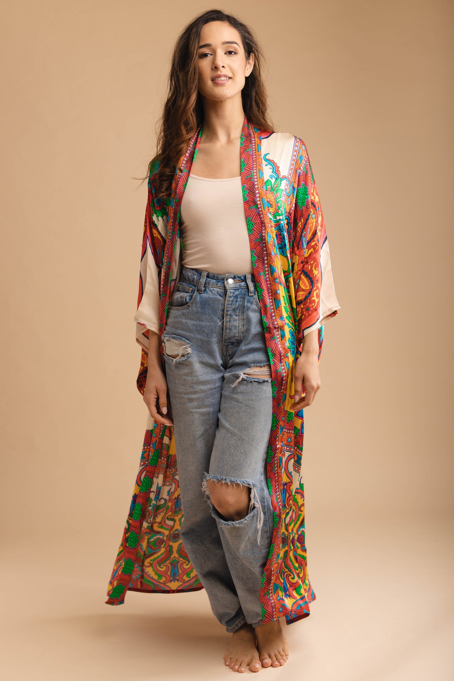 Paisley Mixed Print Kimono Long
