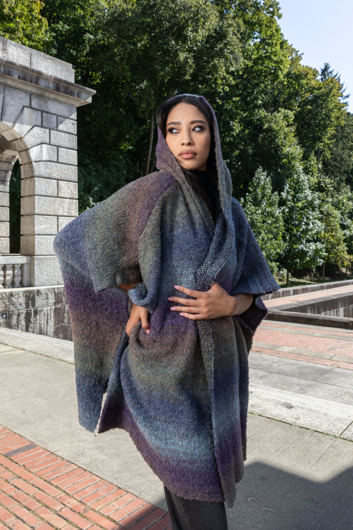Hooded Kimono Multicolor Gradient