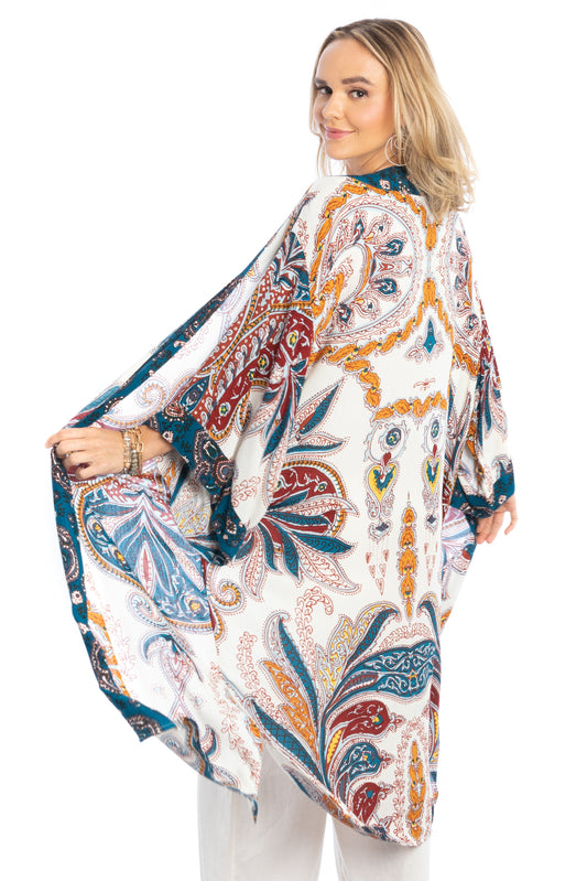 Multicolored Paisley Kimono Duster Long