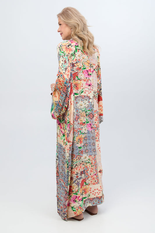 Mixed Floral Long Kimono Duster