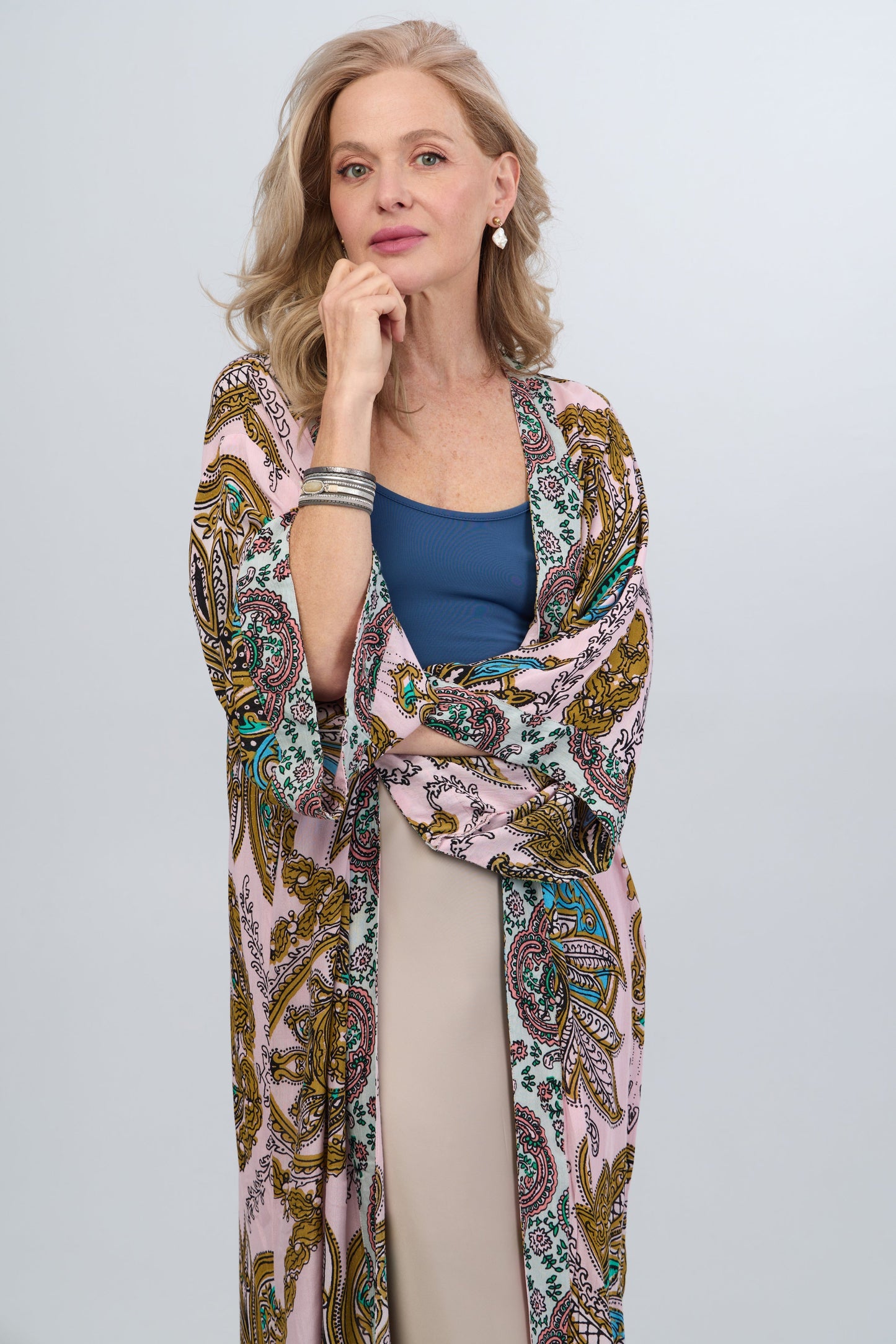 Multicolored Paisley Kimono Duster Long