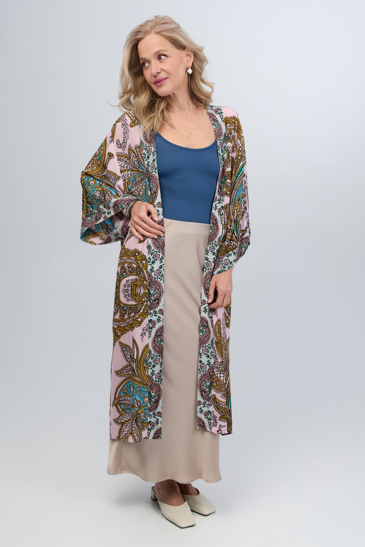 Multicolored Paisley Kimono Duster Long