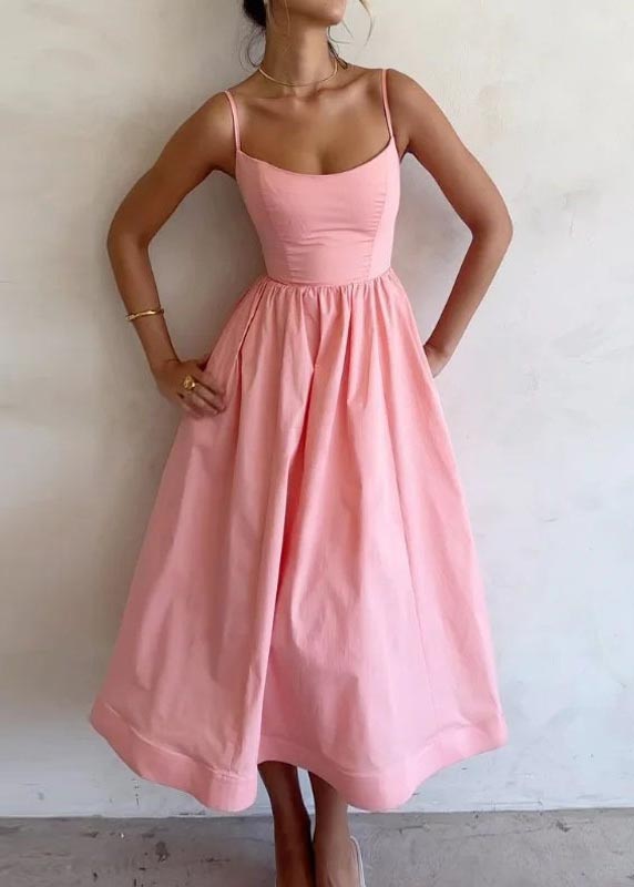 Solid color waist strappy swing dress