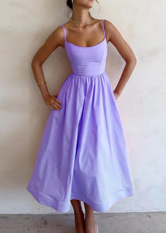 Solid color waist strappy swing dress