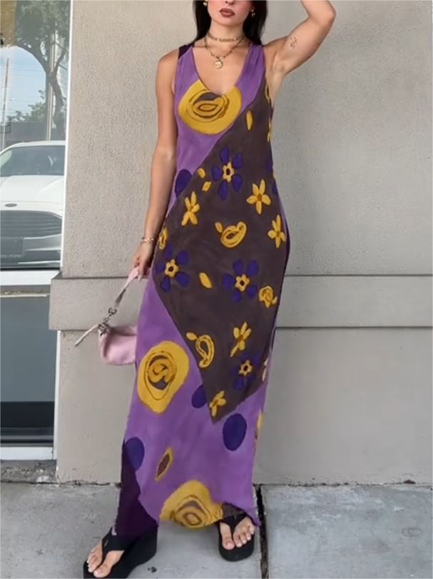 Art Graffiti V-Neck Vest Dress