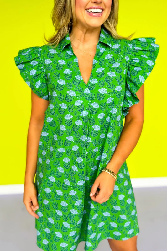 Josie Ruffe Shoulder Poplin Dress