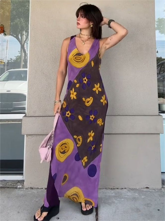 Art Graffiti V-Neck Vest Dress