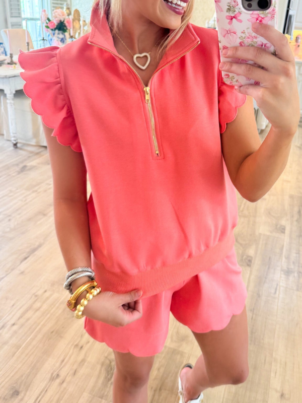 Coral Half Zip Short Set