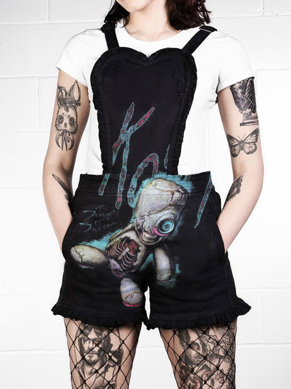 Voodoo doll punk casual ruffle overalls jumpsuit