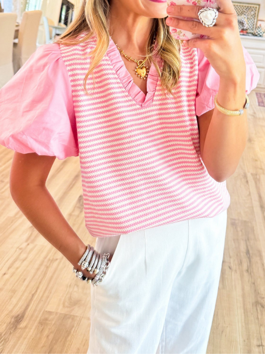 Pink Striped Solid Blouse