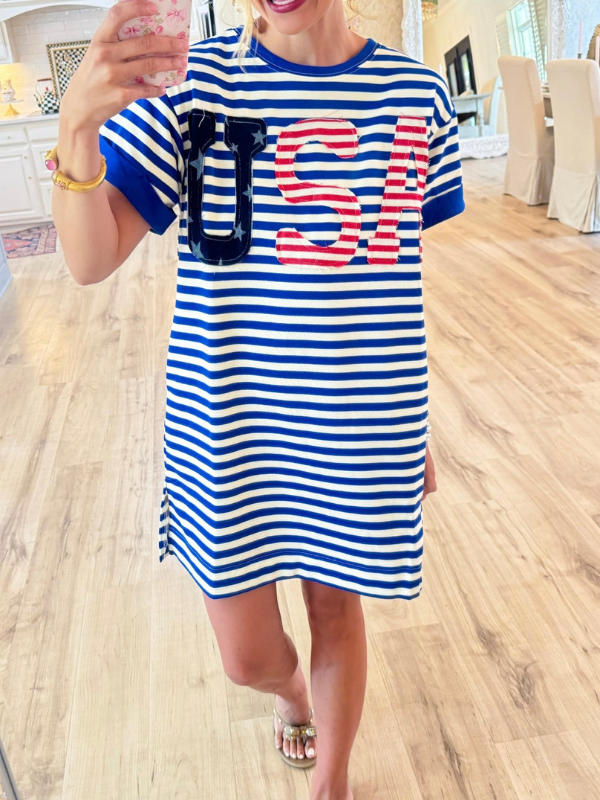 Blue Stripe USA Patch Dress