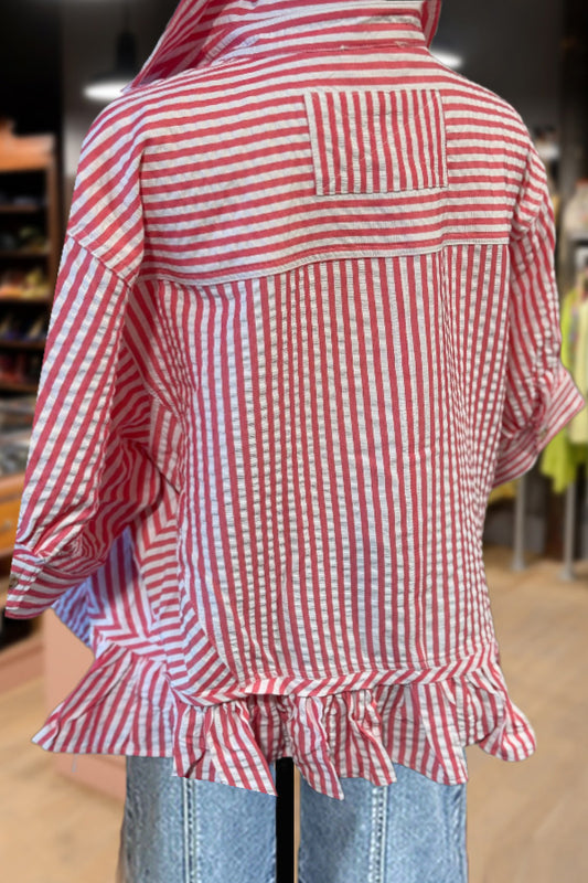 Striped Ruffled Twill Top