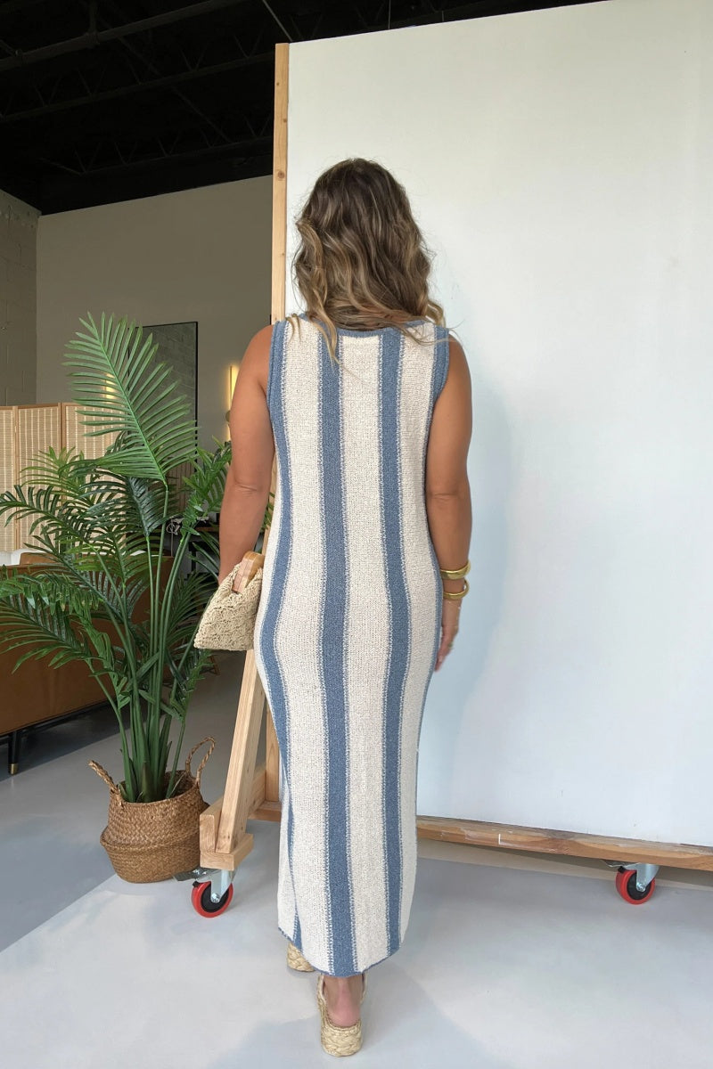 Lucie Sweater Knit Mumu Dress Natural Stripe