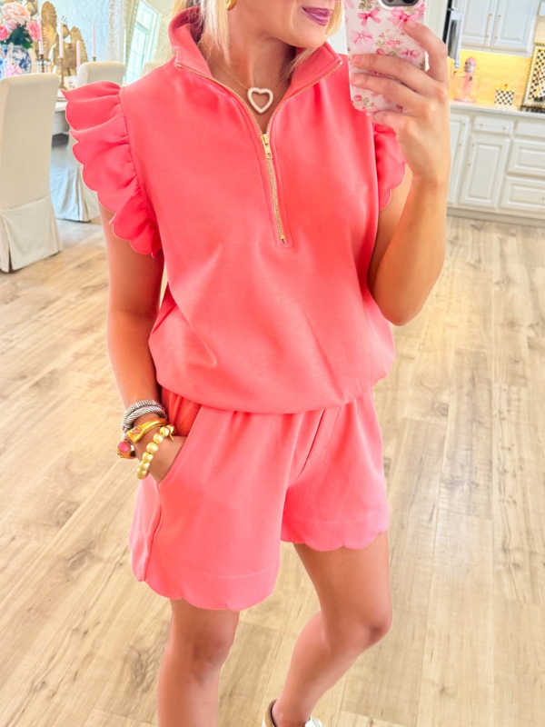 Coral Half Zip Short Set
