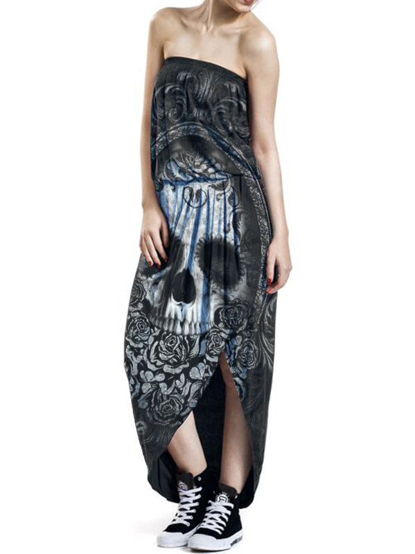 Iirregular Design Punk Skull Off Shoulder Maxi Dress