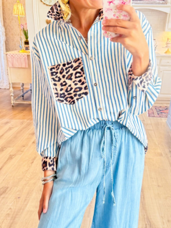Brown Leopard Print Stripe Long Sleeve Top