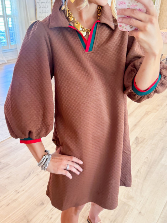 Brown 3/4 Sleeve Dress