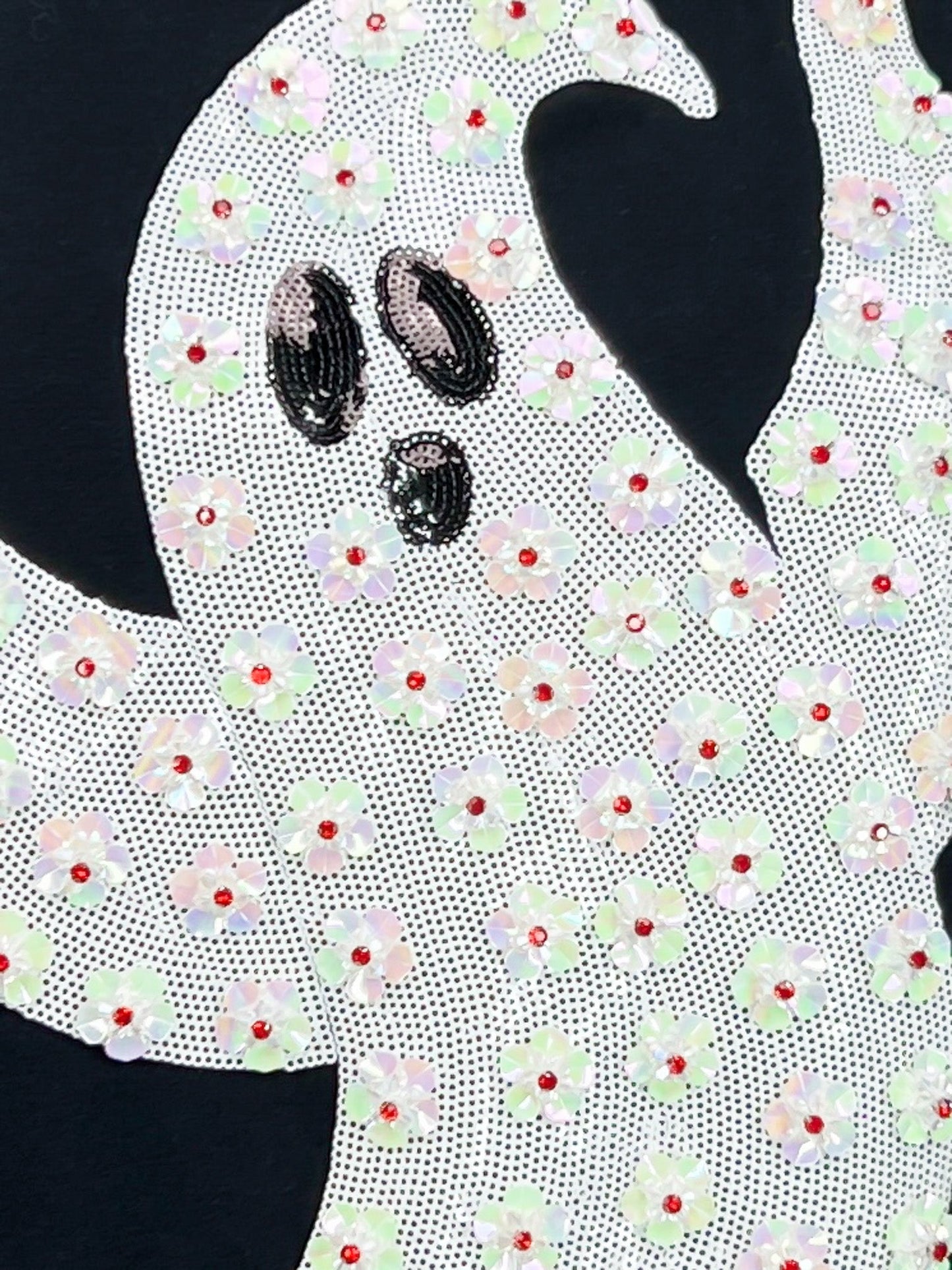Black and white floral sequined ghost sweatshirt