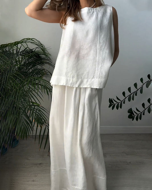 Sleeveless skirt cotton and linen casual two-piece set