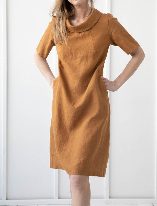 Round Neck Solid Color Midi Dress