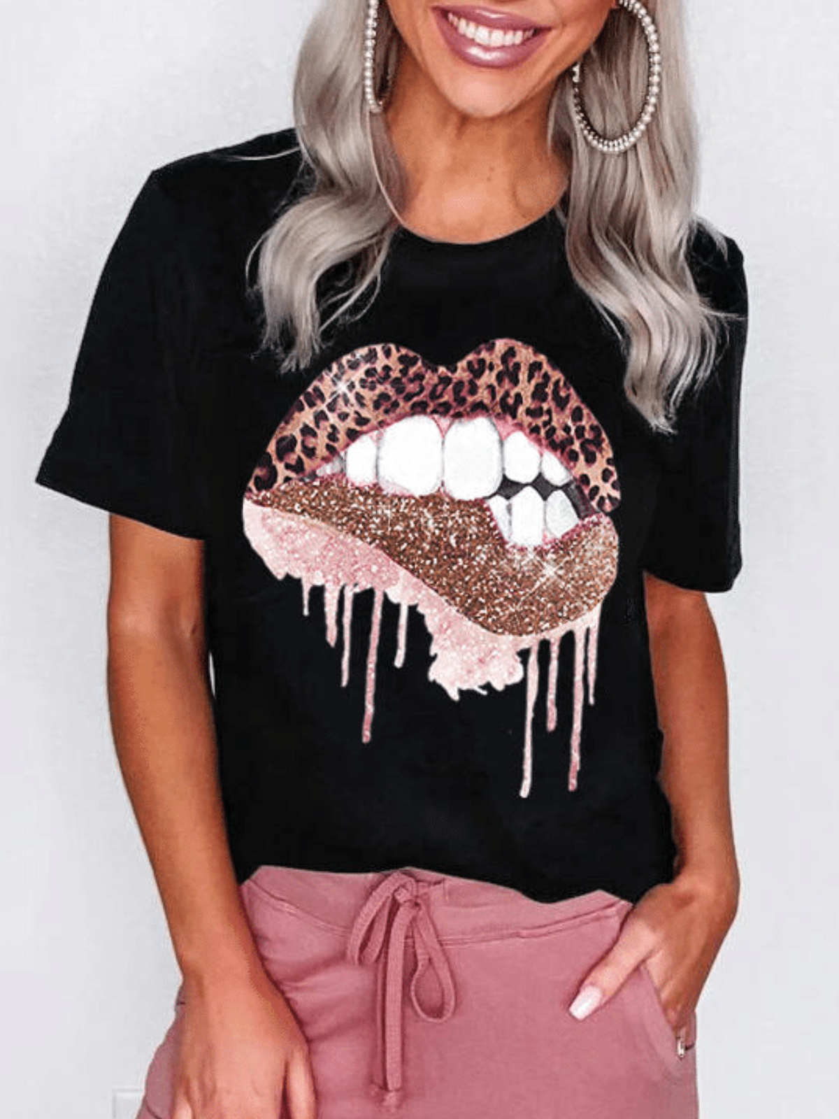 Printed Short Sleeve Crew Neck Casual Shirts & Tops