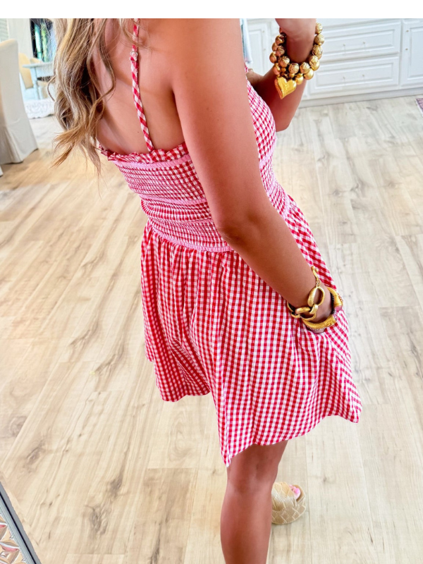 Sunset Red Plaid Dress